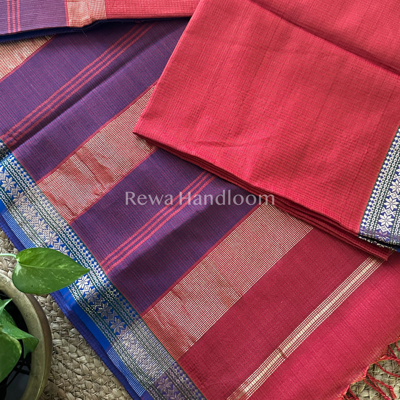 Maheshwari Red Orange Garbha Reshami Silk Saree-GS01