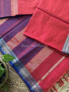 Maheshwari Red Orange Garbha Reshami Silk Saree-GS01