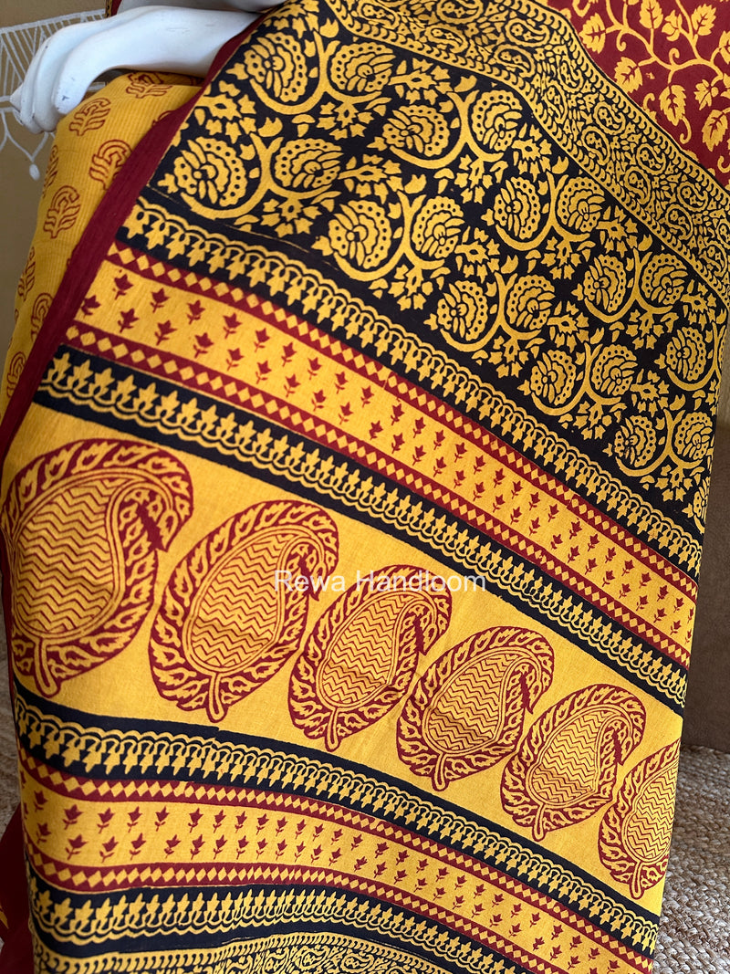 Yellow-Red Bagh Print Cotton Suit BCSP094