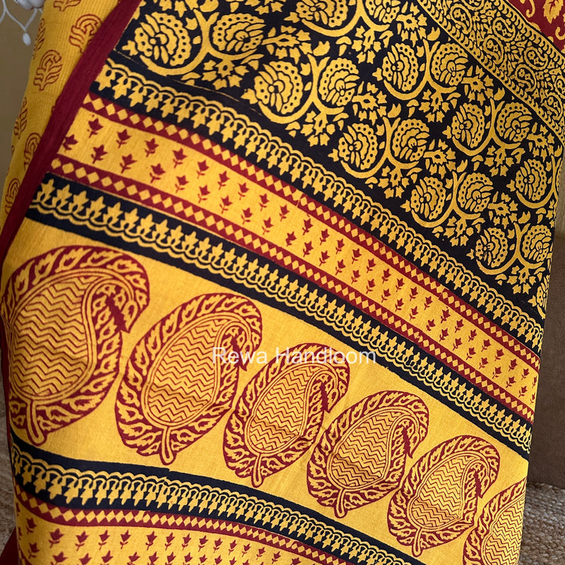 Yellow-Red Bagh Print Cotton Suit BCSP094