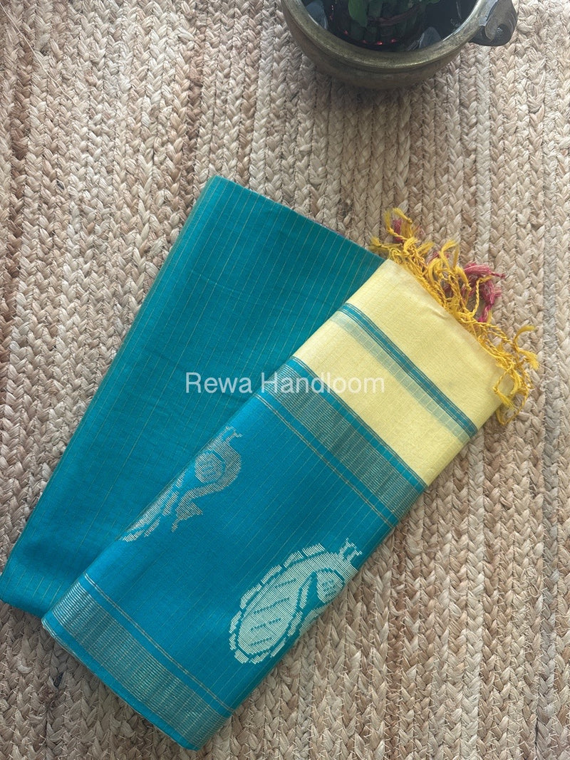 Maheshwari Sea Green-Light Yellow Peacock Buta-Buti Top-Dupatta Set MS051