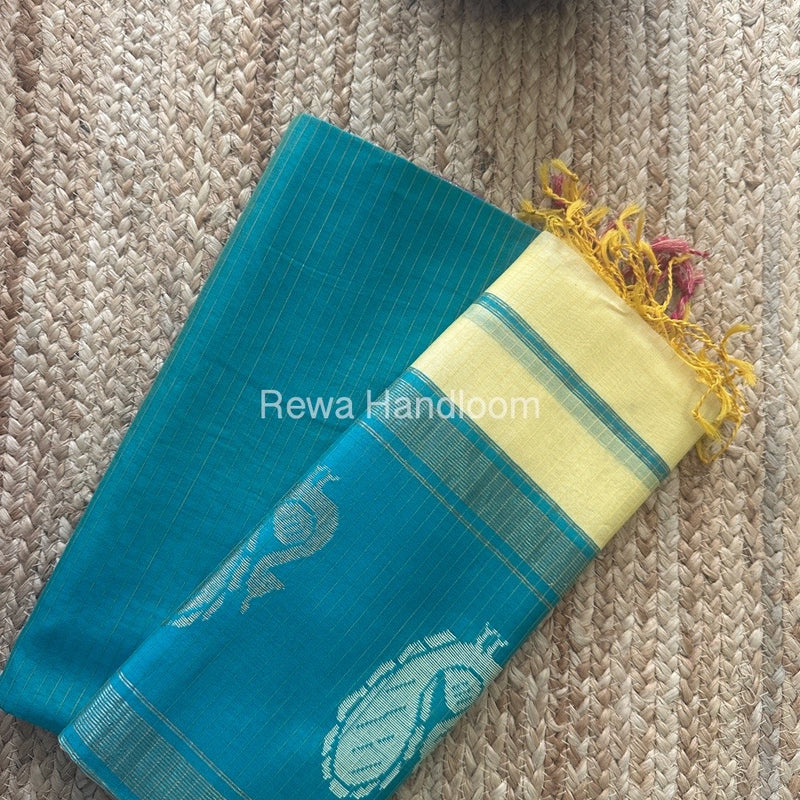 Maheshwari Sea Green-Light Yellow Peacock Buta-Buti Top-Dupatta Set MS051