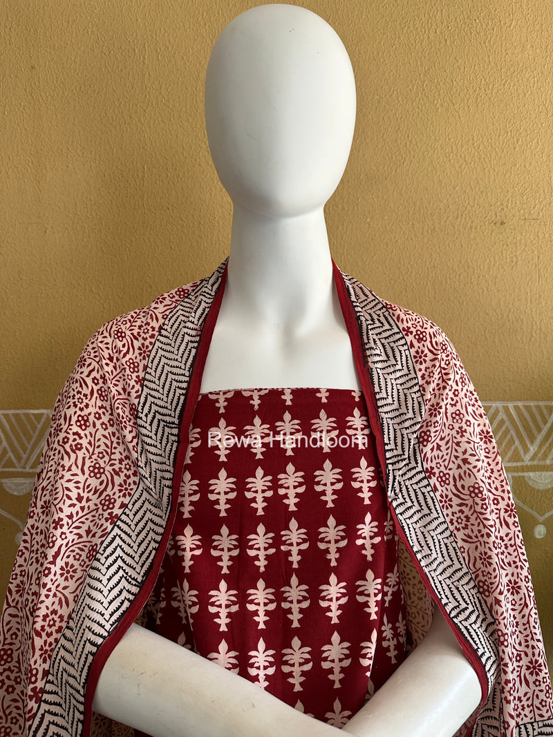 Red-White Bagh Print Cotton Suit BGCSJ0207