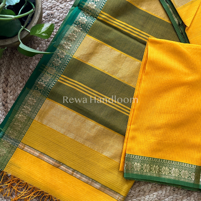 Maheshwari Dark Yellow Garbha Reshami Silk Saree-GS02