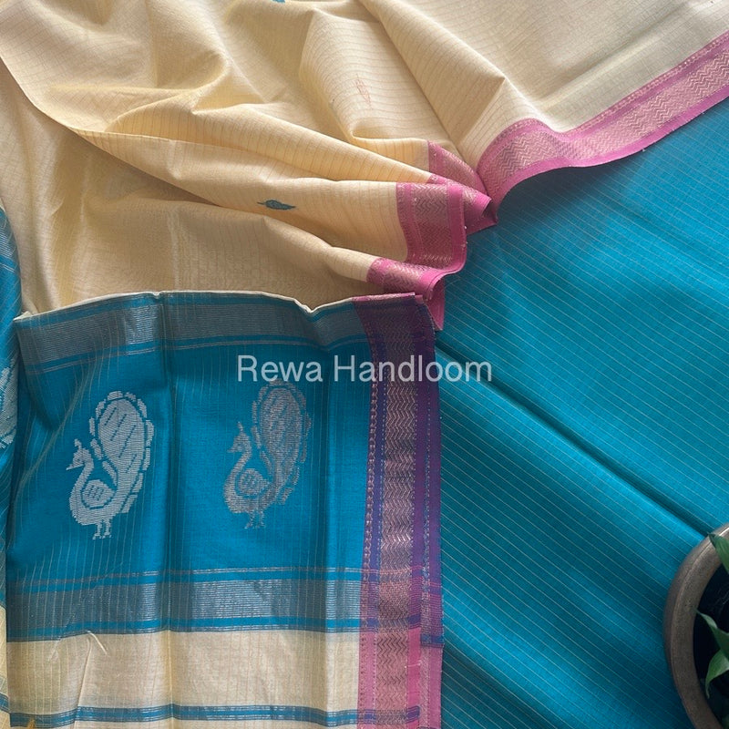 Maheshwari Sea Green-Light Yellow Peacock Buta-Buti Top-Dupatta Set MS051