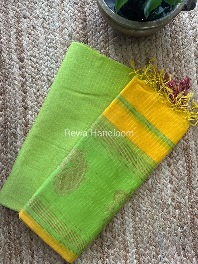 Maheshwari Parrot Green-Yellow Motifs Top-Dupatta Set MS016