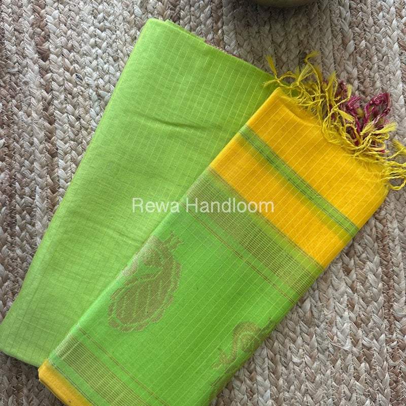 Maheshwari Parrot Green-Yellow Motifs Top-Dupatta Set MS016