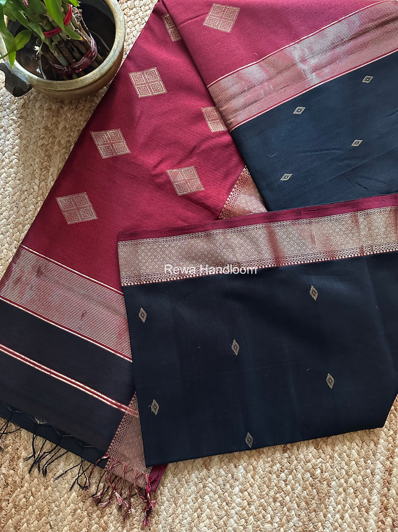 Black Butta Pallu Zari Border Maheshwari Saree DBTS03
