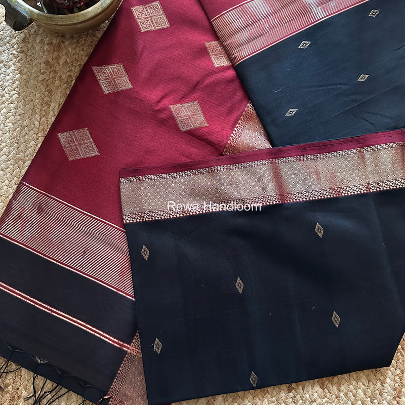 Black Butta Pallu Zari Border Maheshwari Saree DBTS03