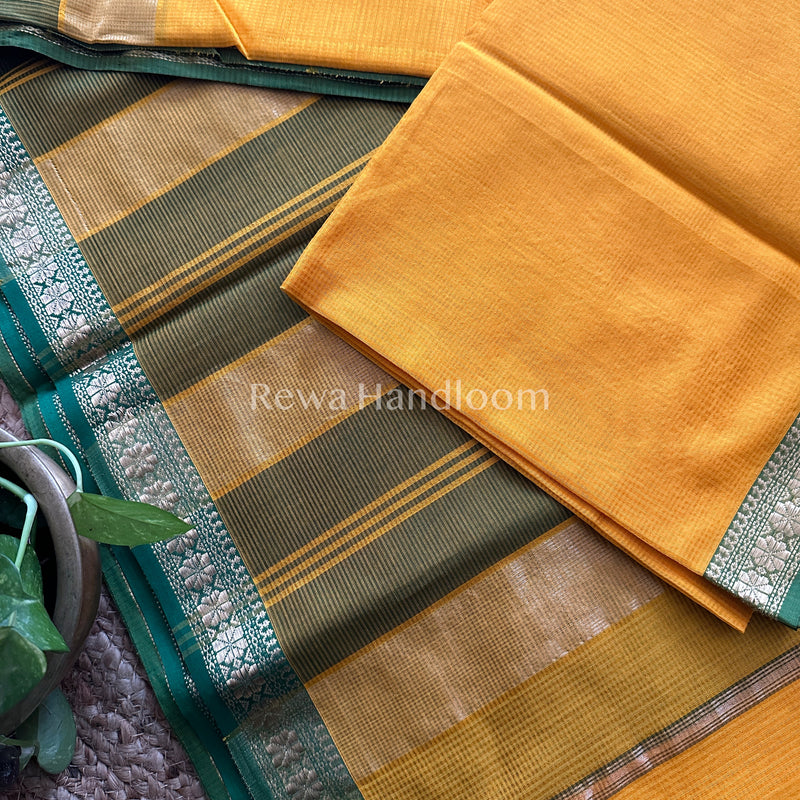 Maheshwari Yellow Garbha Reshami Silk Saree-GS02