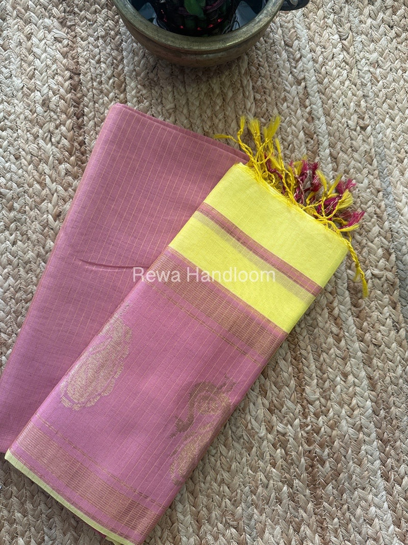 Maheshwari Baby Pink-Yellow Motifs Top-Dupatta Set MS015