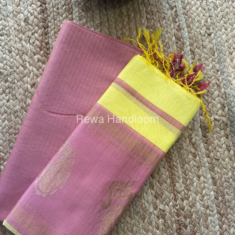 Maheshwari Baby Pink-Yellow Motifs Top-Dupatta Set MS015