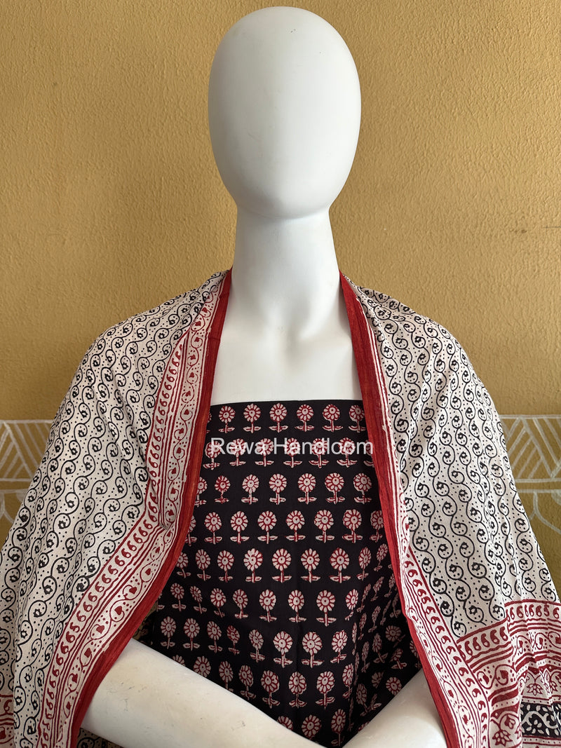 Black-White Bagh Print Cotton Suit BGCSJ0221