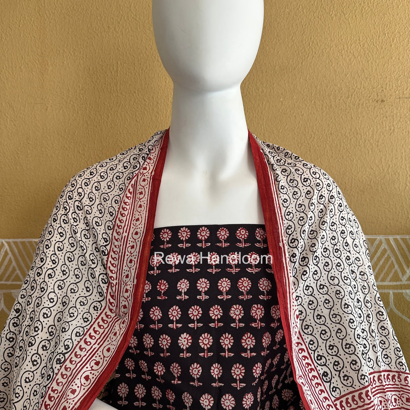 Black-White Bagh Print Cotton Suit BGCSJ0221
