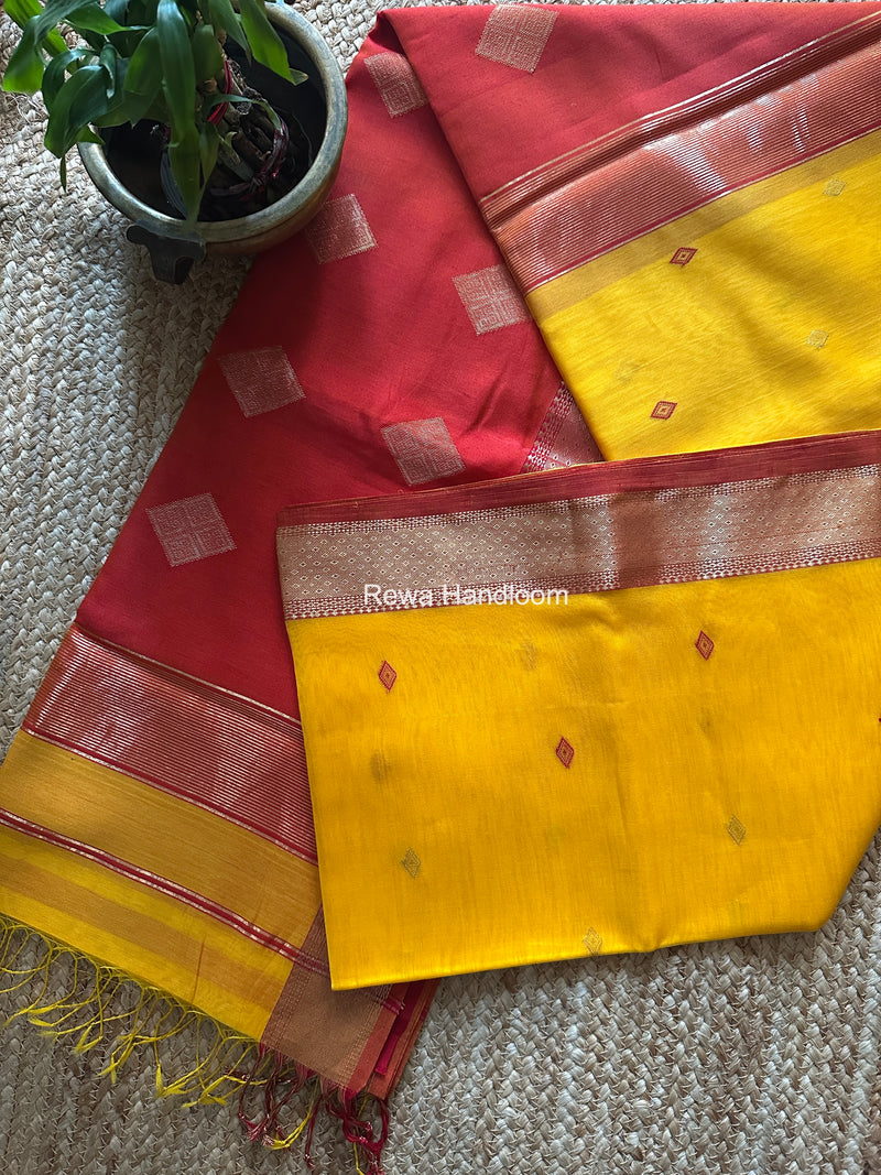 Yellow Butta Pallu Zari Border Maheshwari Saree DBTS01