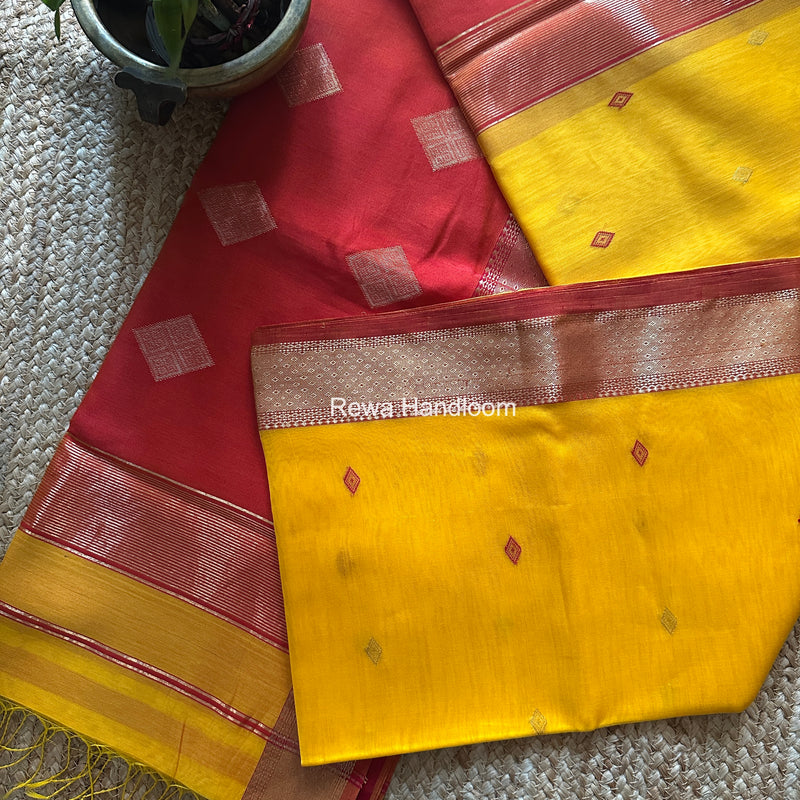 Yellow Butta Pallu Zari Border Maheshwari Saree DBTS01