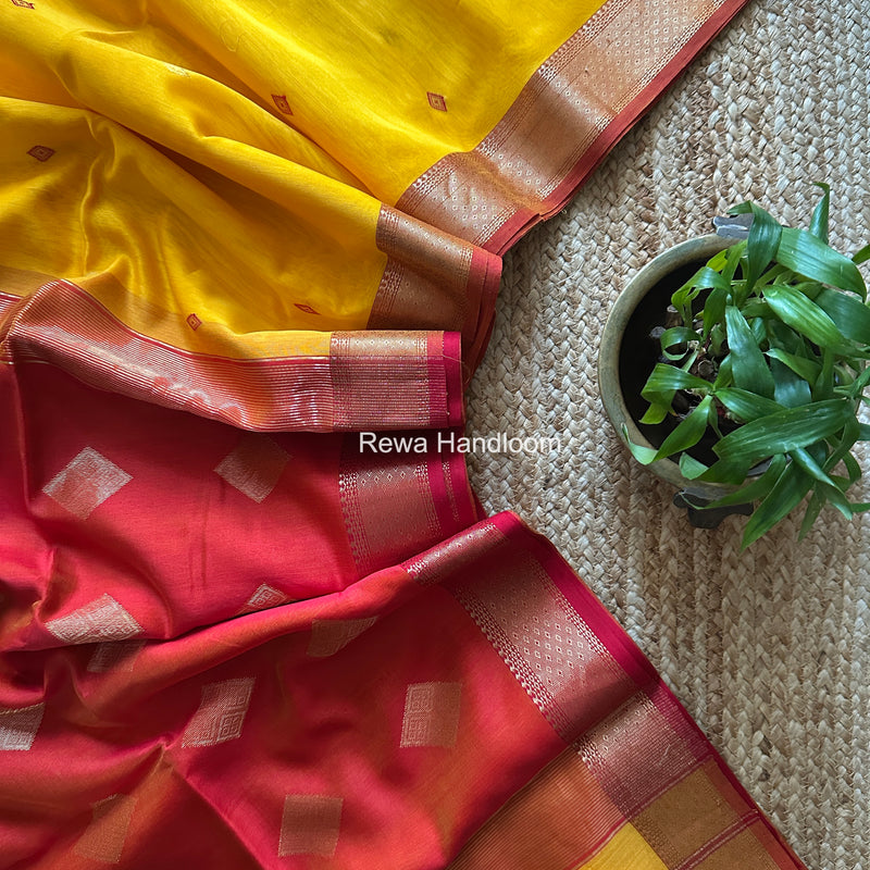 Yellow Butta Pallu Zari Border Maheshwari Saree DBTS01