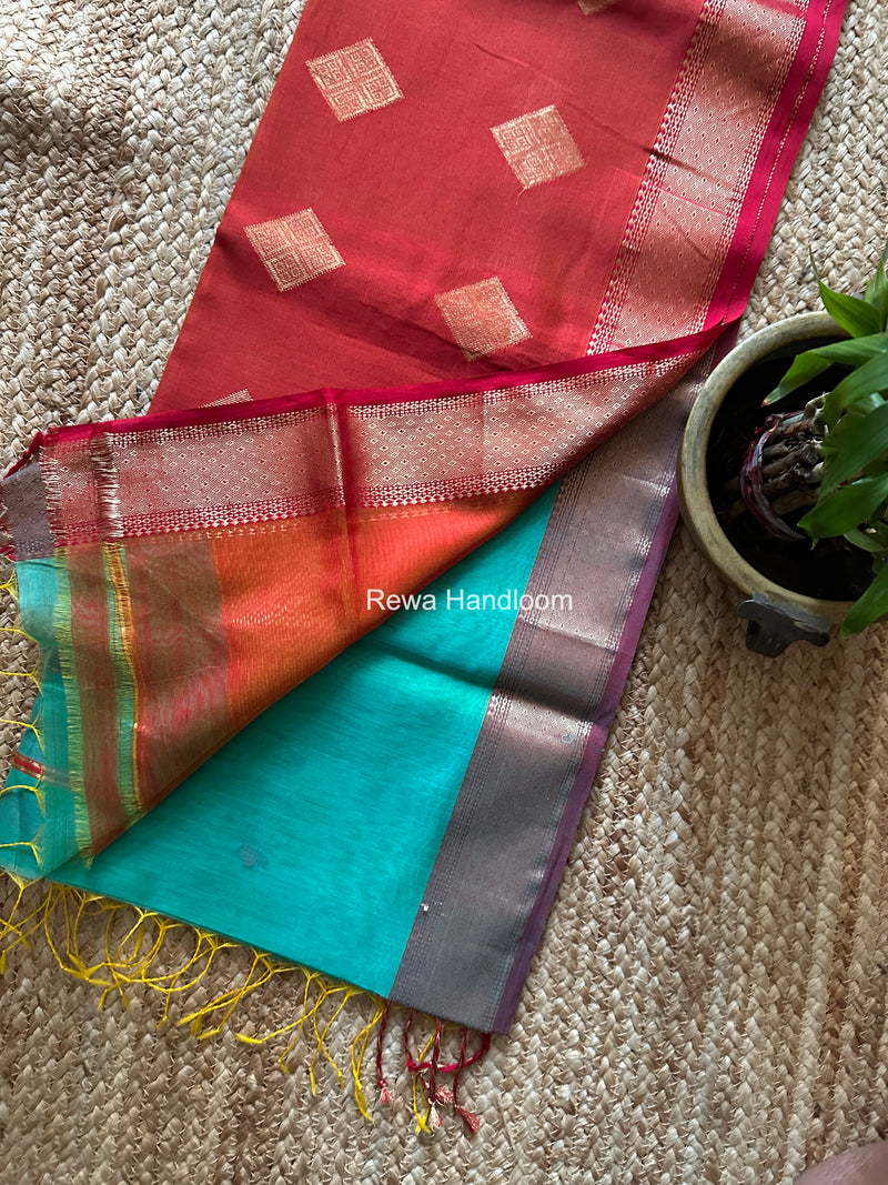 Aqua Green Butta Pallu Zari Border Maheshwari Saree DBTS02