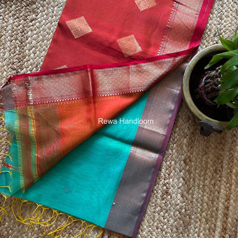 Aqua Green Butta Pallu Zari Border Maheshwari Saree DBTS02