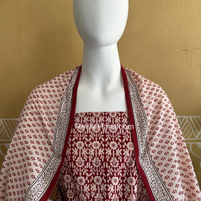Red-White Bagh Print Cotton Suit BGCSJ0201