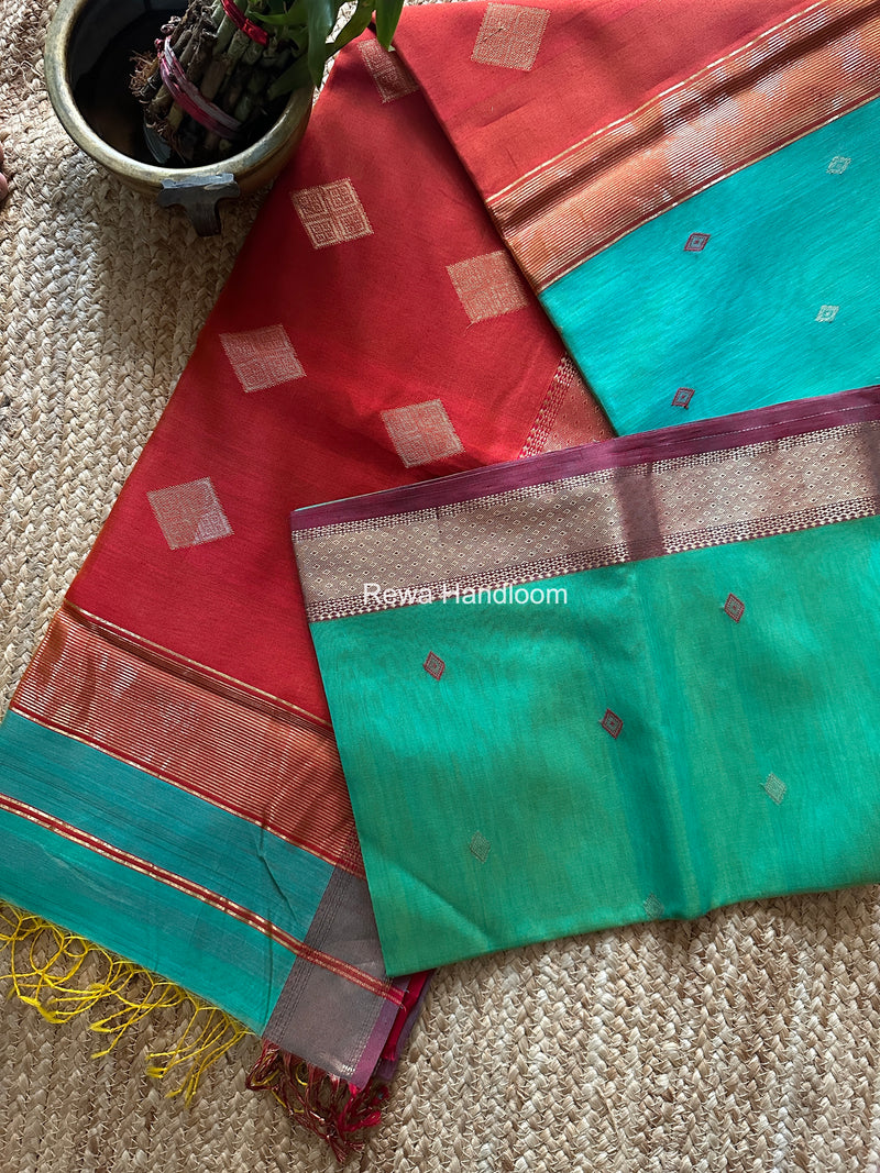 Aqua Green Butta Pallu Zari Border Maheshwari Saree DBTS02