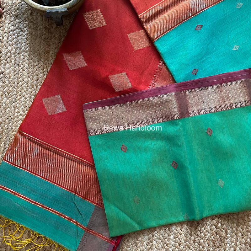 Aqua Green Butta Pallu Zari Border Maheshwari Saree DBTS02