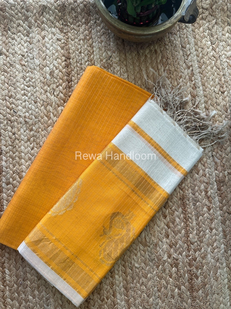 Maheshwari Orange-Off White Peacock Buta-Buti Top-Dupatta Set MS058