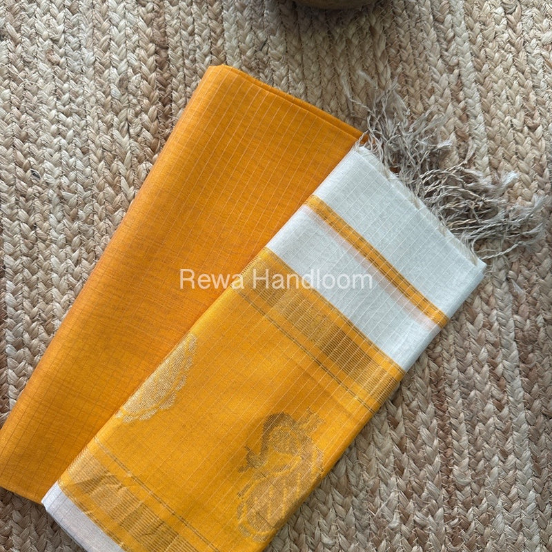 Maheshwari Orange-Off White Peacock Buta-Buti Top-Dupatta Set MS058