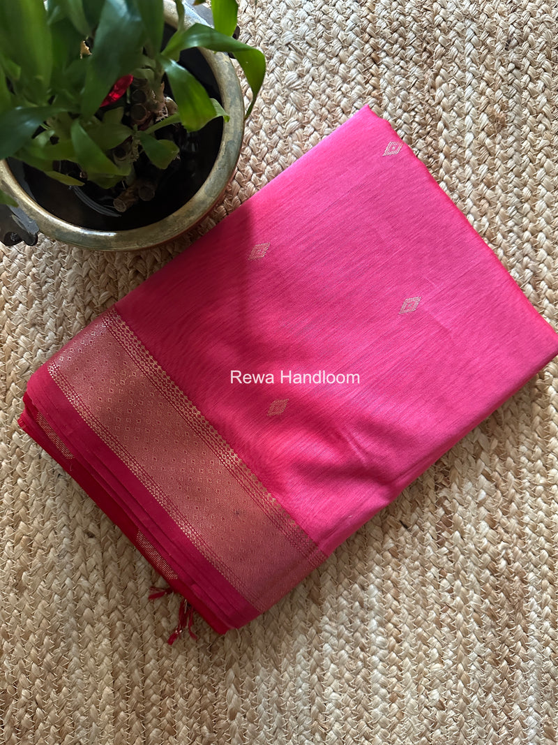 Pink Butta Pallu Zari Border Maheshwari Saree DBTS05