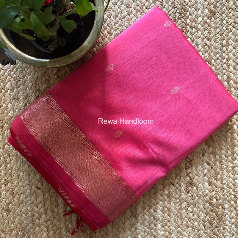 Pink Butta Pallu Zari Border Maheshwari Saree DBTS05