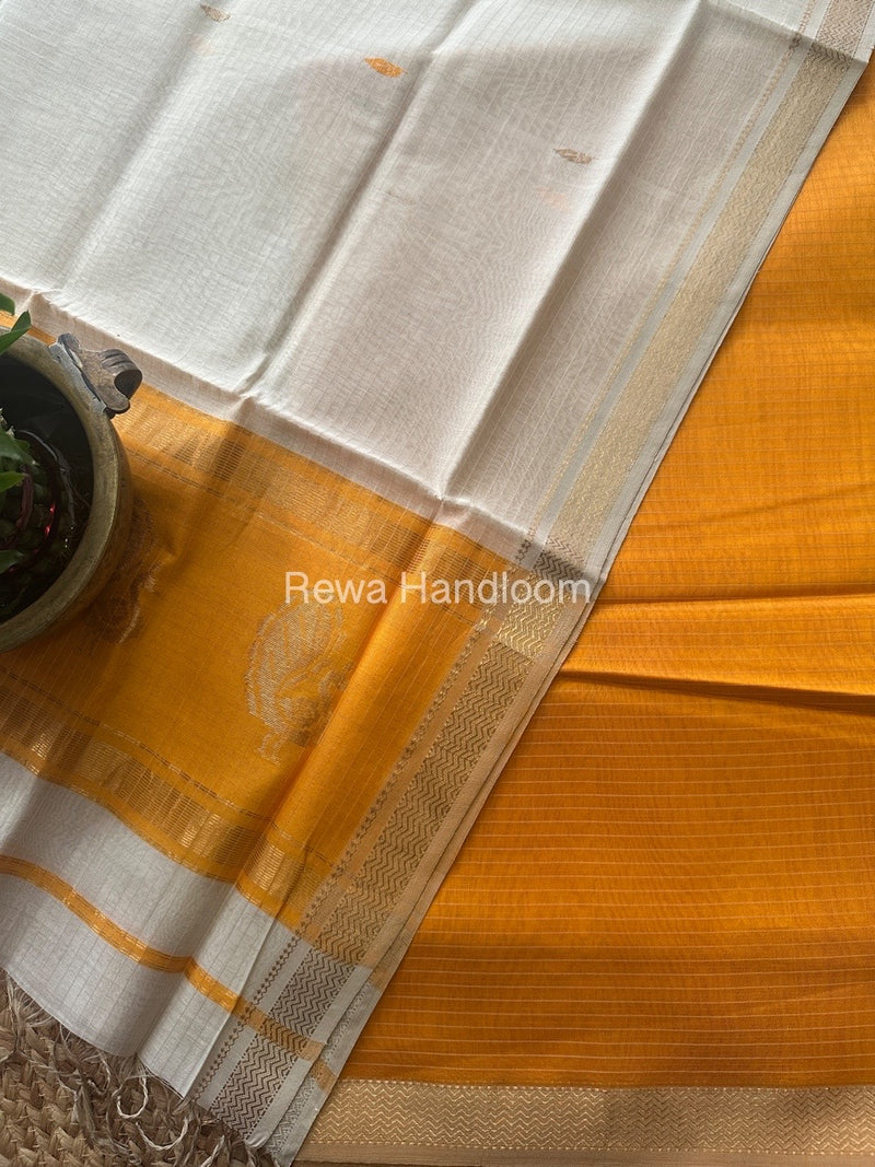 Maheshwari Orange-Off White Peacock Buta-Buti Top-Dupatta Set MS058