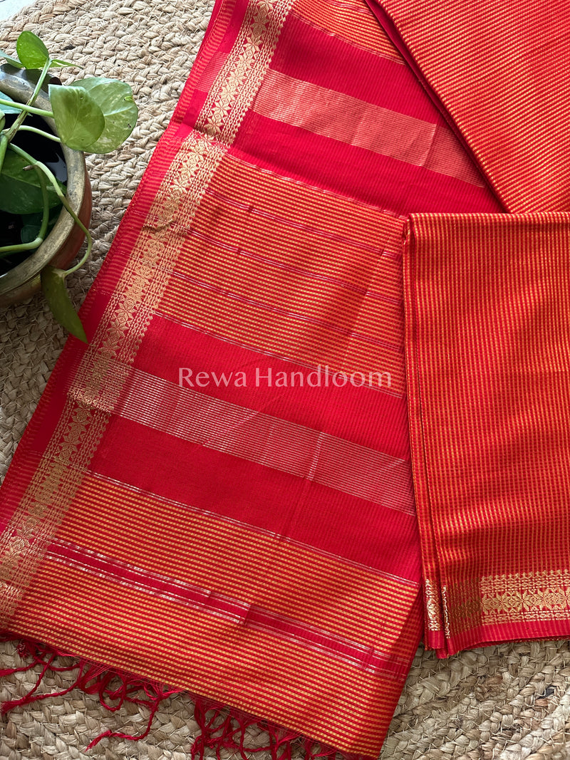 Maheshwari Orange Garbha Reshami Silk Saree-GS04