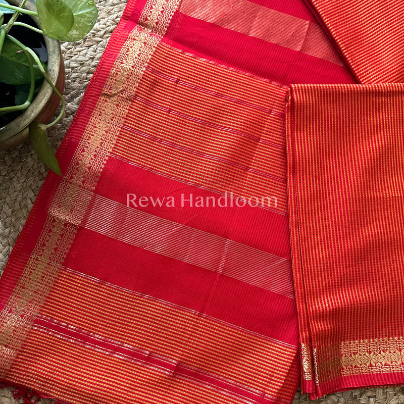 Maheshwari Orange Garbha Reshami Silk Saree-GS04