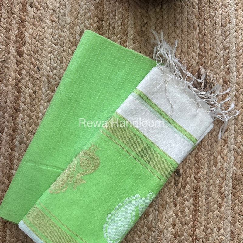 Maheshwari Parrot Green-White Peacock Buta-Buti Top-Dupatta Set MS018