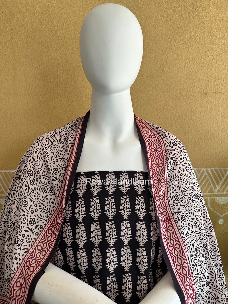 Black-White Bagh Print Cotton Suit BCSP0137