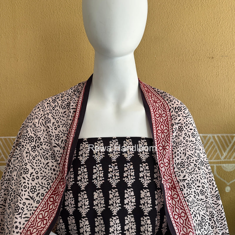 Black-White Bagh Print Cotton Suit BCSP0137