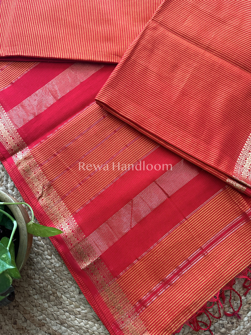 Maheshwari Orange Garbha Reshami Silk Saree-GS04