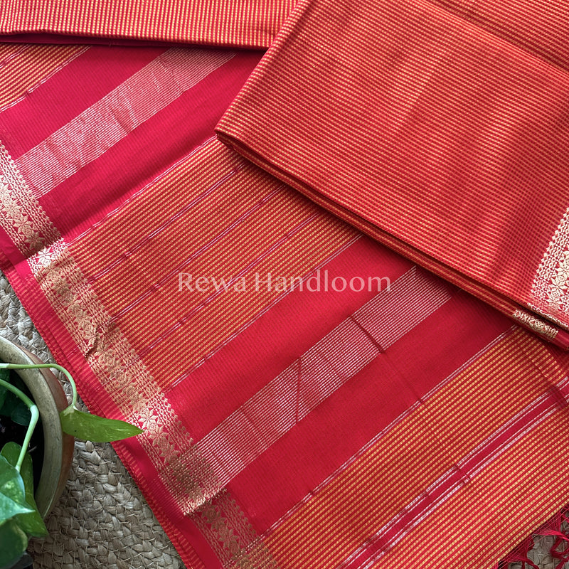 Maheshwari Orange Garbha Reshami Silk Saree-GS04