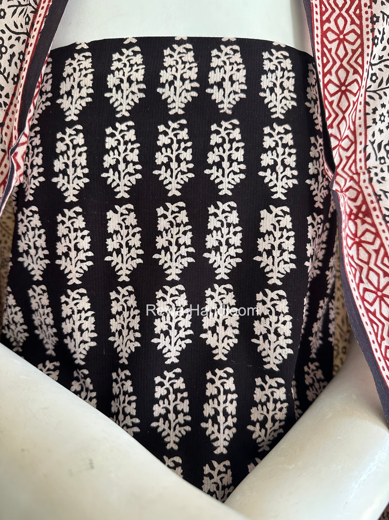 Black-White Bagh Print Cotton Suit BCSP0137