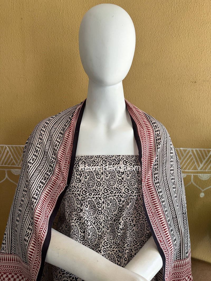 Black-White Bagh Print Cotton Suit BGCSJ0209