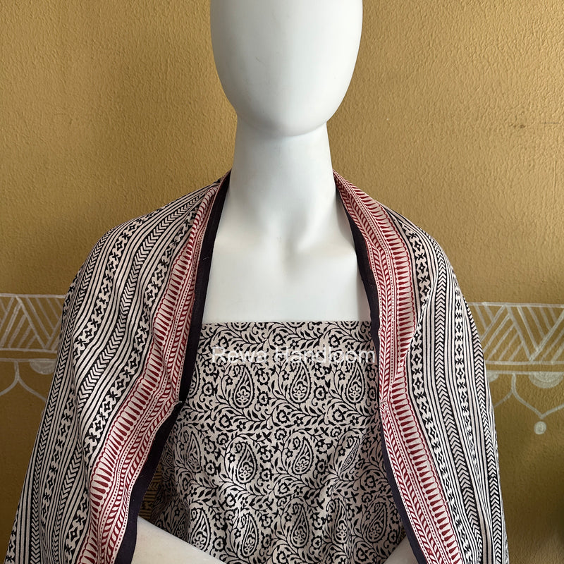 Black-White Bagh Print Cotton Suit BGCSJ0209