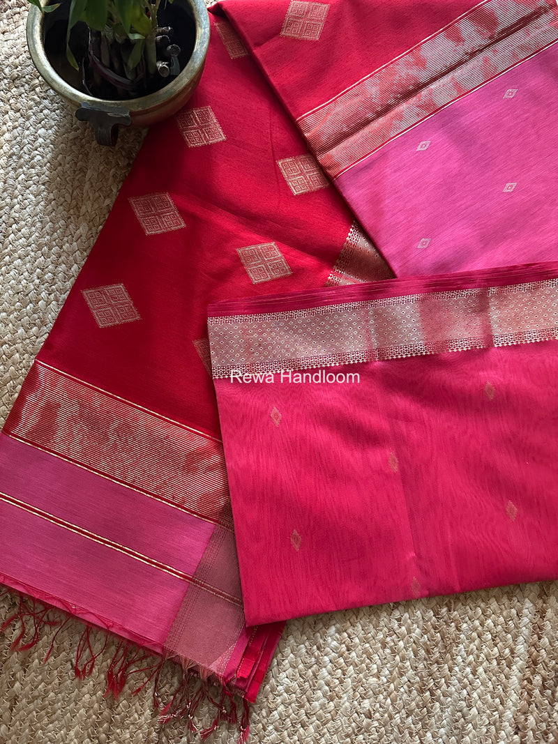 Pink Butta Pallu Zari Border Maheshwari Saree DBTS05