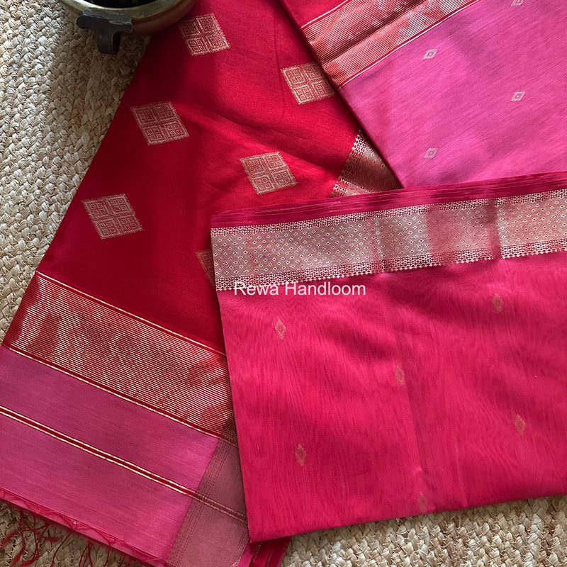Pink Butta Pallu Zari Border Maheshwari Saree DBTS05
