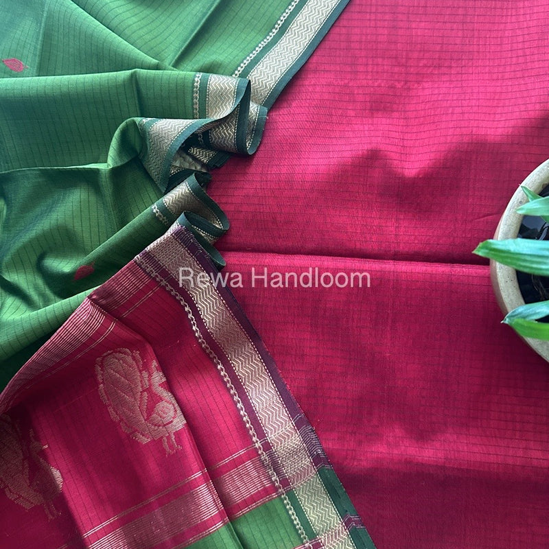 Maheshwari Red-Mehendi Green Motifs Top-Dupatta Set MS0135