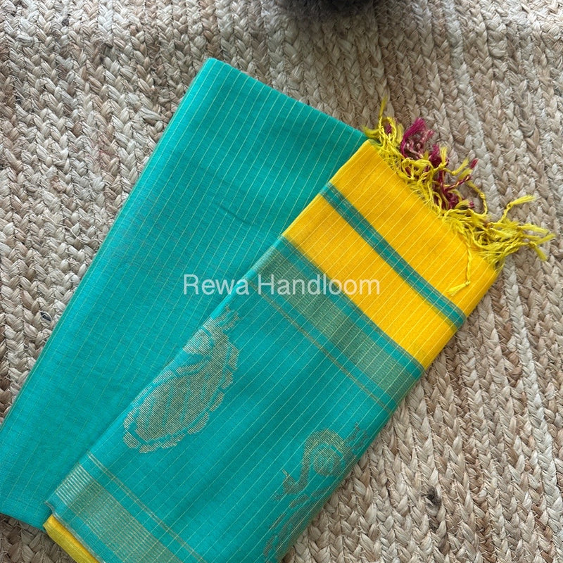 Maheshwari Sea Green-Mango Yellow Motifs Top-Dupatta Set MS055