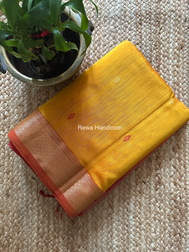 Mustard Yellow Butta Pallu Zari Border Maheshwari Saree DBTS04