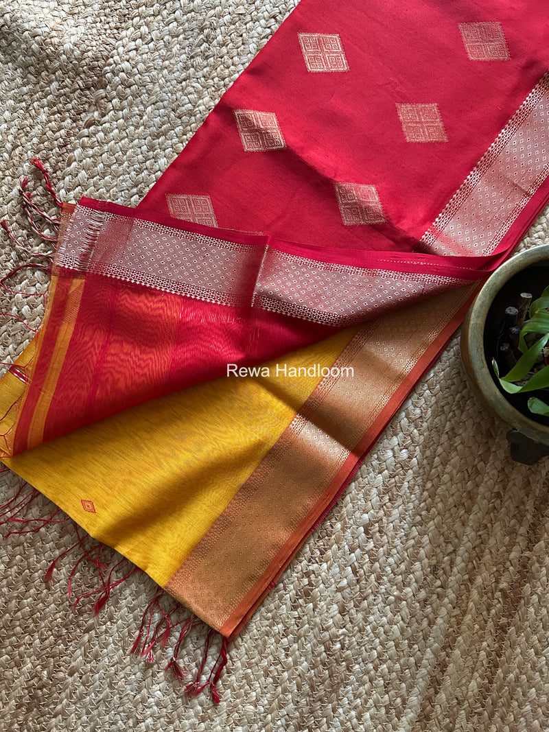 Mustard Yellow Butta Pallu Zari Border Maheshwari Saree DBTS04