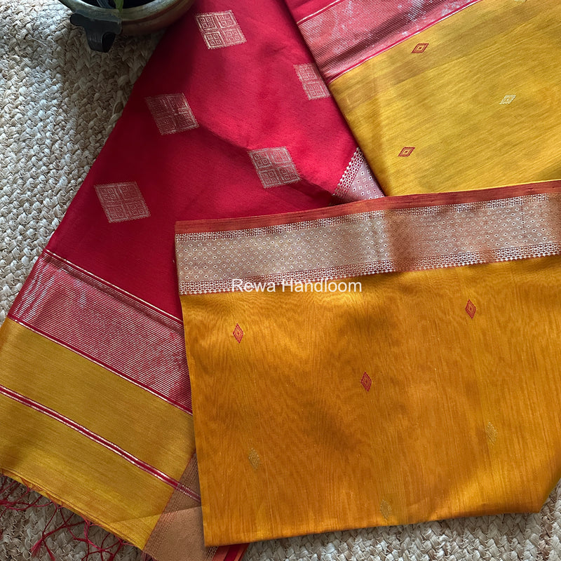 Mustard Yellow Butta Pallu Zari Border Maheshwari Saree DBTS04