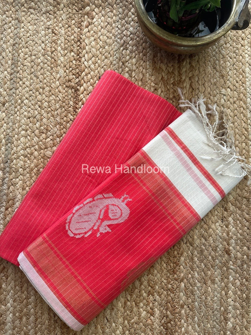 Maheshwari Fuchsia Pink-White Motifs Top-Dupatta Set MS031