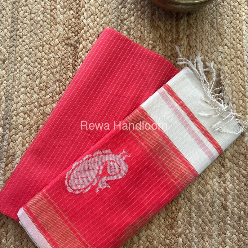 Maheshwari Fuchsia Pink-White Motifs Top-Dupatta Set MS031